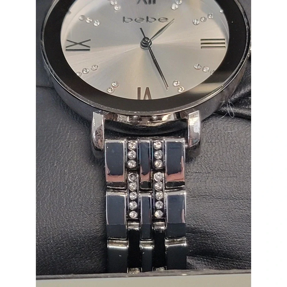 BEBE Silver Tone Diamond Accent Women's‎ Watch New In Box Stainless Steel Bezel